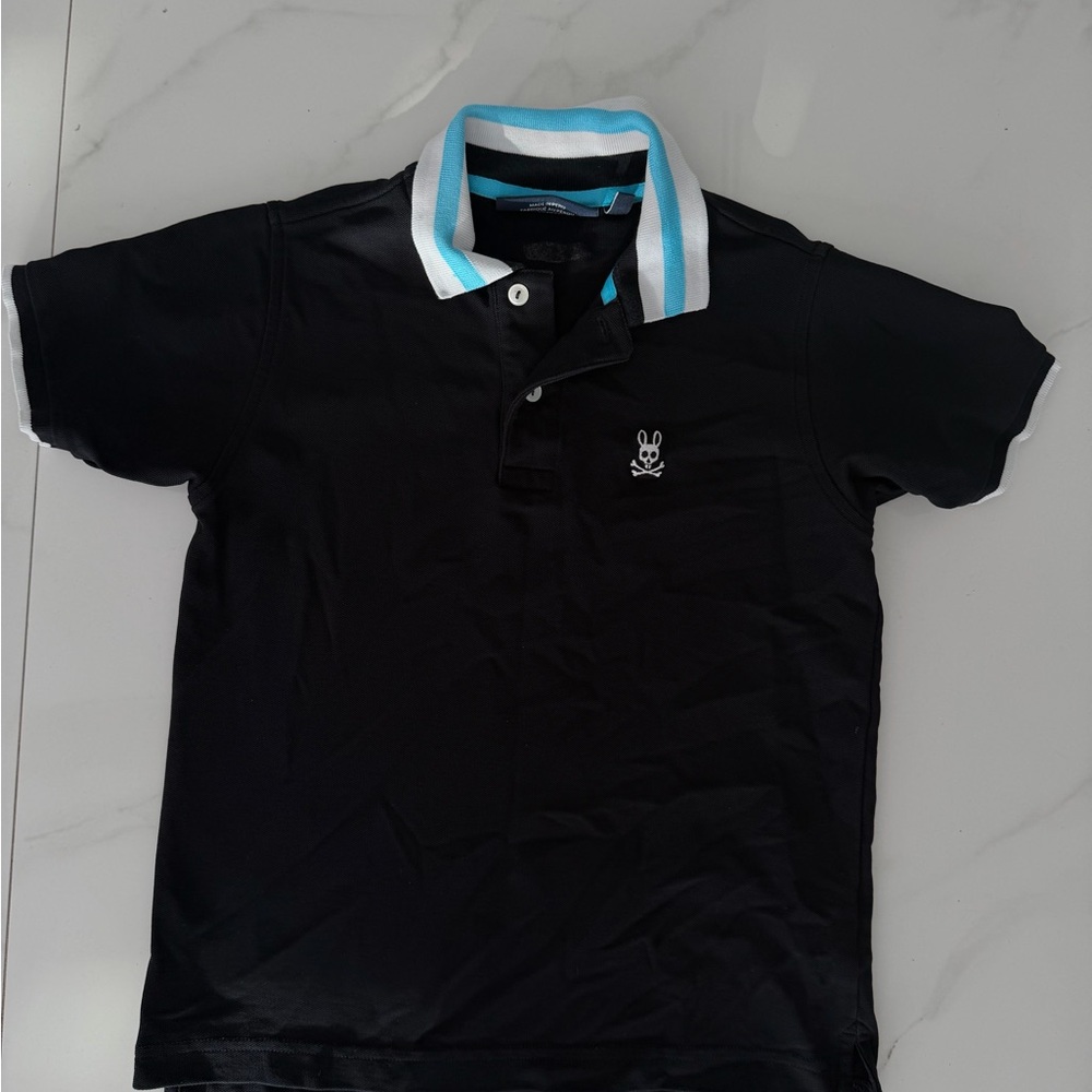 Psycho Bunny Black Polo with Aqua and White Collar